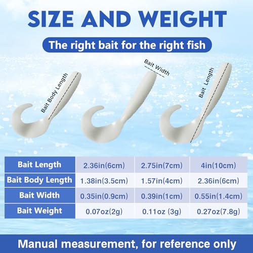 Eupheng Twist Tail Swimbait Fishing Lure, 2.3in/2.7in/4in/5.5in 100PCS Grub Saltwater Fishing Soft Bait Trailer for Bass Crappie Fishing - size: 4in(10cm)-10PCS-White
