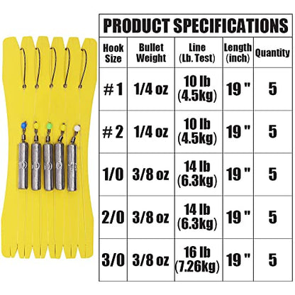 Drop Shot Rigs for Bass Fishing Ready Rig with Hooks and Sinker Weights - color: Hook Size 3/0-Weight 3/8 oz-Qty 5