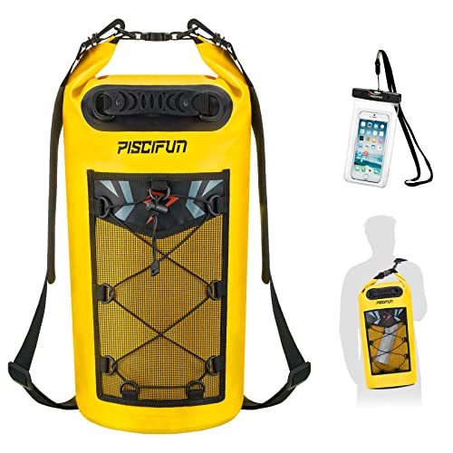 Piscifun Dry Bag, Waterproof Floating Backpack 10L/20L/30L/40L with Waterproof Phone Case for Boating, Kayaking, Fishing - color: Yellow, style: 40l