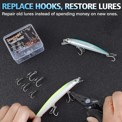 Dovesun Fishing Treble Hooks Outward-Angled Point 3X Strong Professional V Triple Fishing Hooks for Saltwater and Freshwater 50PCS Size #10#8#6#4#2 - size: #2 * 50PCS