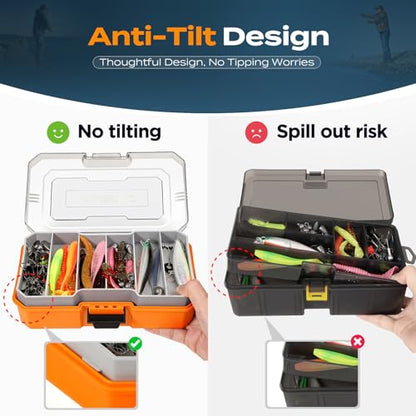 PLUSINNO Fishing Lures Tackle Box Gear Kit with Tackle Included, 373 PCS | Waterproof, Compact & Customizable, for Bass Trout, Freshwater Topwater, 16 Rigs, Fishing Gifts for Men Starter - color: Orange 373 PCS Lures Box