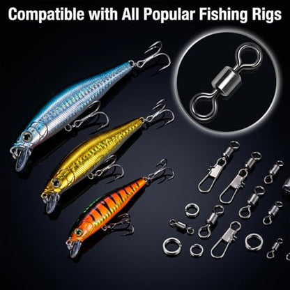 100 PCS Micro Swivels for Fly Fishing – Small Stainless Steel Rolling Barrel Swivels, High Strength Fishing Swivel Hook Line Connector with Black Coating for Saltwater Freshwater