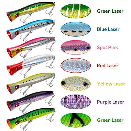 THKFISH Topwater Saltwater Fishing Lures GT Popper with 3X Strong Hook, Surf Fishing 1pc / 3pcs - color: 3pcs 3Colors (BlueLaser+PurpleLaser + GreenLaser)