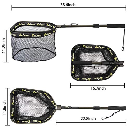 YVLEEN Floating Fishing Net - Folding Fishing Landing Net with Rubber Coating Mesh for Easy Fish Catch and Release, Fishing Net for Freshwater and Saltwater - color: D: Army Green(Telescopic Pole)