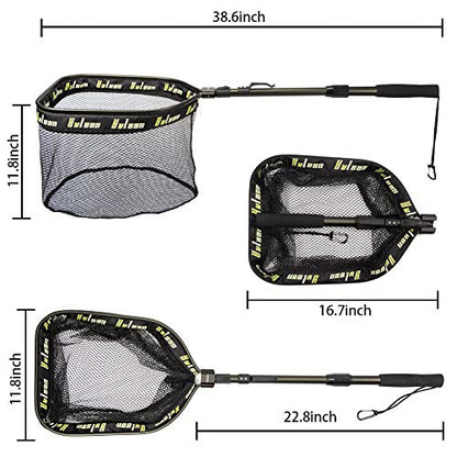 YVLEEN Floating Fishing Net - Folding Fishing Landing Net with Rubber Coating Mesh for Easy Fish Catch and Release, Fishing Net for Freshwater and Saltwater - color: D: Army Green(Telescopic Pole)