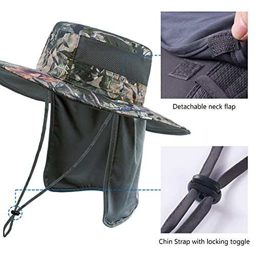 BASSDASH UPF 50+ Sun Fishing Hat Water Resistant with Detachable Neck Flap - color: Woodland I