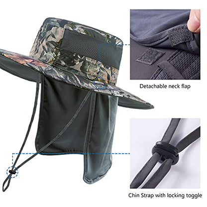 BASSDASH UPF 50+ Sun Fishing Hat Water Resistant with Detachable Neck Flap - color: Woodland I