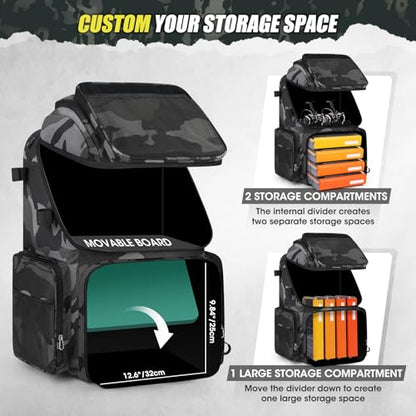 RAINSMORE 45L Fishing Backpack with Rod Holders & Rain Cover Large 900D Water-resistant Fishing Tackle Bag Store Fishing Gear - color: Black Gray Camouflage