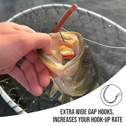 Reaction Tackle Wide Gap Wacky Hooks, Weedless Worm Hooks for Bass, High Carbon Steel Hooks for Stick Worm Soft Plastics, Neko Rig and Finesse Fishing (25-Pack) - size: #2/0 Fiber Guard