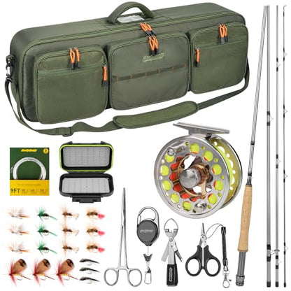 QualyQualy Fly Fishing Combo Starter Kit, 9Ft Fly Rod 4-Piece Graphite Rod with Bag, Accessories, Die Cast Aluminum Pre-Loaded Reel, Chest Pack, Fly Fishng Net & Flies - color: B-5/6-Glod Reel（Rod Case）