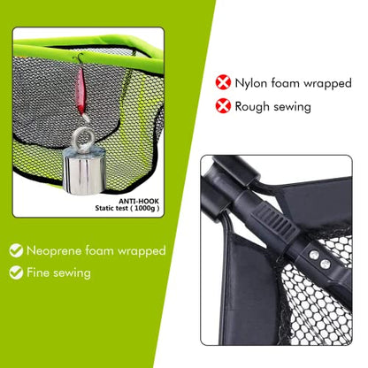 Black Paw Floating Fishing Net Foldable Telescopic Fish Landing Net with Built in Length Scale Rubber Coated for Kayak, Fly, Trout - color: B1:16" Hoop Size Green (Fixed Pole)