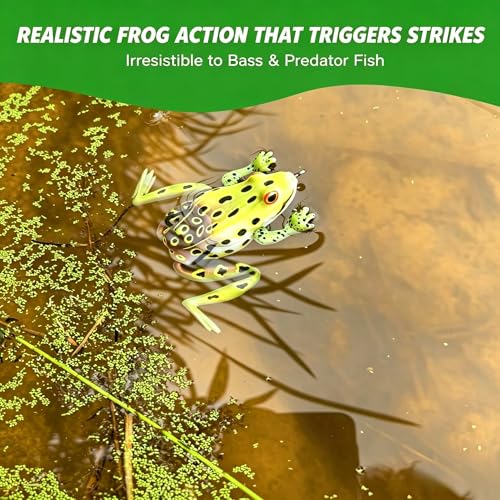 Topwater Frog Lures 5 Pack - Weedless Hollow Body Popping Frog for Bass Fishing, Lifelike Action with Double Hooks for Topwater Strikes