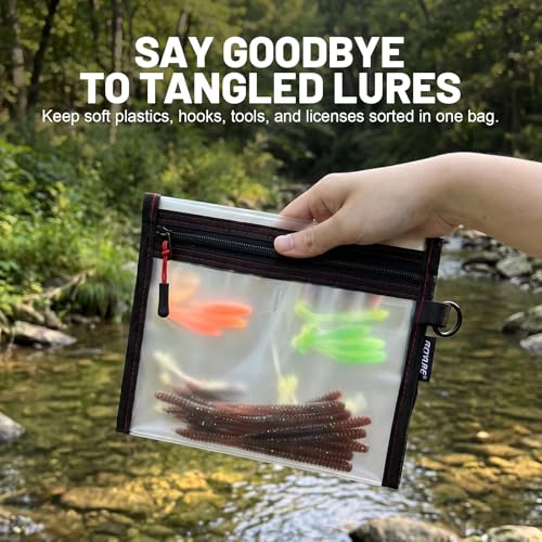 Goture Waterproof Fishing Lure Bags, Soft Plastic Tackle Organizers | Clear Fishing Bait Storage Pouches for Freshwater & Saltwater, Heavy Duty Fishing Gear Pouches for Jig, Worm, Swimbait