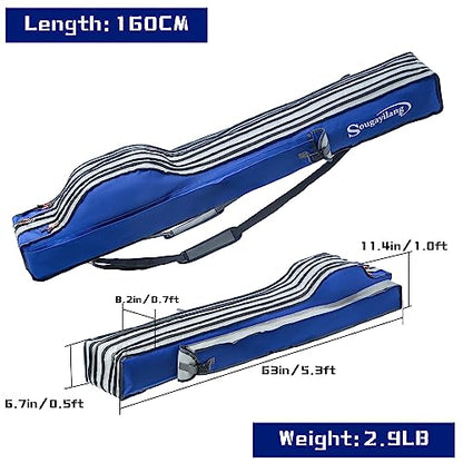 Sougayilang Fishing Rod Bag - 3 Layer Organizer, Pole Case, Storage Bag, Rod and Reel Carrier for Travel - 160cm/63in - color: Length: 160cm/63in