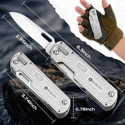 BIBURY Multitool Pocket Knife BI2056, Stainless Steel Multi Tool Knife with Clip, Folding Multitool EDC Knife with Magnetic Locking,Screwdriver,Large Scissors,Glass Breaker for Survival Camping Hiking