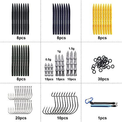 Ned Rig Kit for Bass Fishing – 25pcs/40pcs/60pcs/133pcs Finesse Soft Plastic Worms, Stick Baits, Swimbaits Lures with Shroom Ned Jig Heads, Complete Lure Set for Freshwater Fishing - color: 133pcs