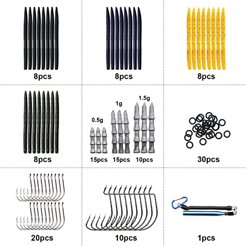 Ned Rig Kit for Bass Fishing – 25pcs/40pcs/60pcs/133pcs Finesse Soft Plastic Worms, Stick Baits, Swimbaits Lures with Shroom Ned Jig Heads, Complete Lure Set for Freshwater Fishing - color: 133pcs
