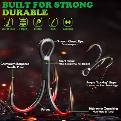 LUCKYFISHING Treble Hooks 50PCS PTFE Coating Treble Fishing Hooks for Saltwater Freshwater Size #2#4#6#8#10 - color: Hook Size #6-50PCS