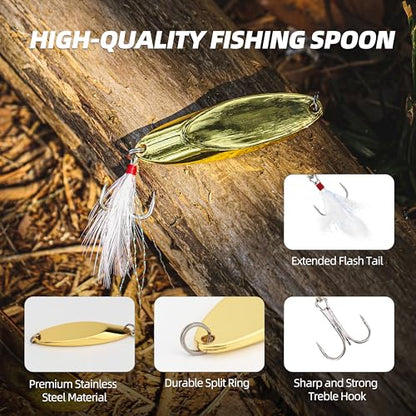 Jigging Spoon Fishing Lures 20/40PCS Kit – Metal Casting Spoon Lure Set with Treble Hooks, Mixed Sizes Spinner Baits for Saltwater & Freshwater Trout, Salmon, Bass - color: Silver, Gold, size: Mixed Size 20PCS