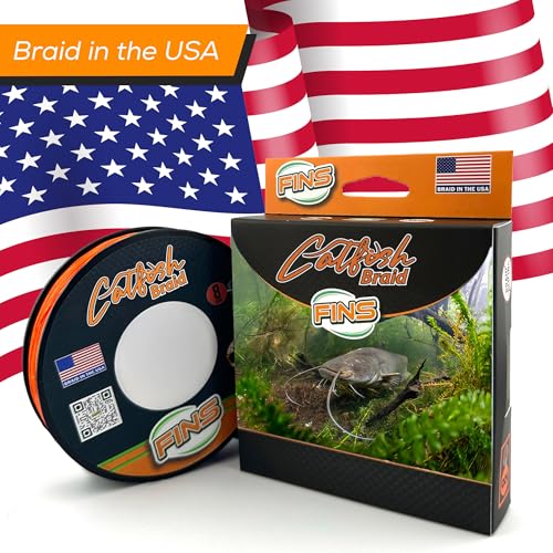 FINS Catfish Braided Fishing Line 8-Strand High Tenacity PE, Made in USA - color: Orange, size: 100 Yards