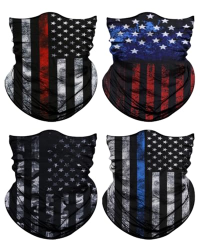 4Pack Neck Gaiter for Men Women Face Cover Mask Head Wrap Balaclava Headwear Bandana Headband Magic Scarf - color: A-flag-1