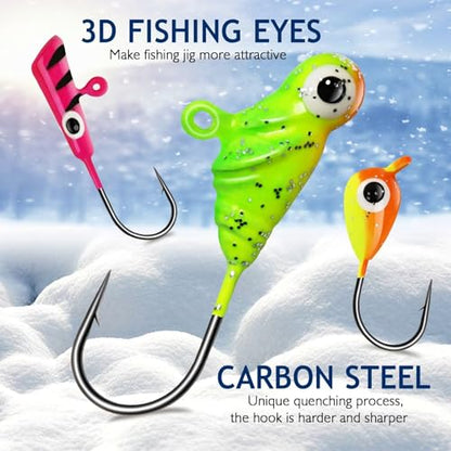 Dovesun Fishing Kit Ice Fishing Jigs Ice Fishing Lures Walleye Fishing Lures Crappie Jigs 135pcs/58pcs/45pcs/34pcs/30pcs/8pcs - color: A-Ice fishing jigs 58pcs