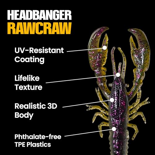 Headbanger RawCraw Soft Plastic Craw Bait for Bass Fishing - color: Green Pumpkin, size: 3"