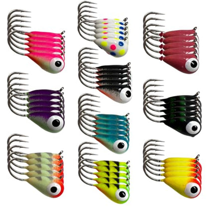Reaction Tackle Tungsten Ice Fishing Jigs, Tear Drop Jig Heads that Glow with UV Light for Panfish, Crappie, Walleye, Perch, Trout and Bluegill - color: 50-pcs Variety Kit (+case), size: 5 mm
