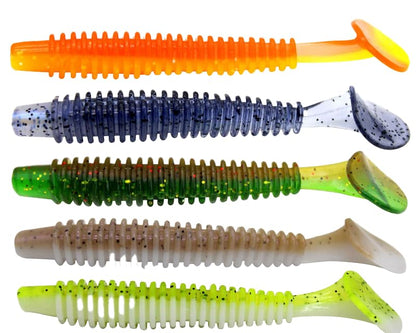 Soft Fishing Lures Set with Tackle Box, 6.5cm/8cm Paddle Tail Swimbaits, 60PCS Soft Plastic Baits with Curly Tails, Freshwater Fishing Lures for Bass, Trout, and More - color: 60 soft baits + bait boxes