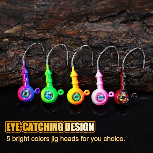 Round Jigs Heads for Fishing, 3D Eyes Ball Head Hooks with Stacked Cone Keeper, 1/8oz 1/5oz 1/4oz 3/8oz Crappie Jig Heads for Bass Fishing Trout Crappie Panfish Walleye - size: Assorted size-30PCS