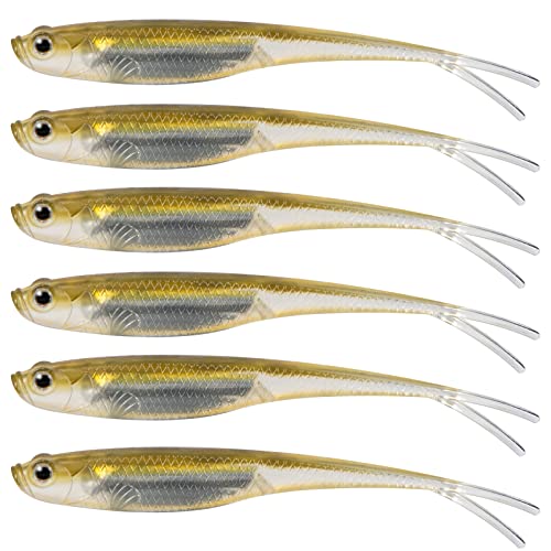 Dr.Fish Soft Plastic Baits, Fork Tail Soft Jerkbait Minnow Lures, 3 to 4-3/4 Inches Soft Swimbaits Jerk Shad Baits Crappie Bass Fishing Lures - color: Olive, size: 4.75"-5 Pack