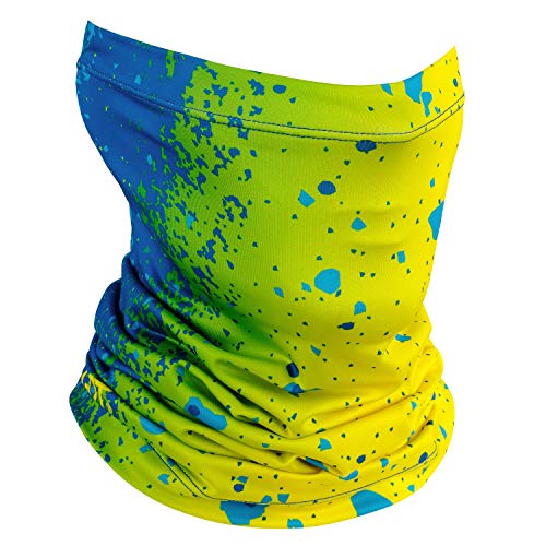 UPF 50+ Fishing Neck Gaiter - UV Face Mask Sun Protection for Men Women | Moisture-Wicking, Quick-Drying, Built-in SPF, UVA/UVB Blocking, Hunting Camo Design, Versatile Headwear - color: Mahi-mahi