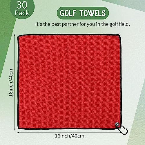 Batiyeer 30 Pcs Bulk Golf Towels for Golf Bags 16'' x 16'' Microfiber Fabric Golf Towel Waffle Pattern with Clip for Bags Men Mini Tournament Fitness Yoga Camping(Black, Gray, Red) - color: Black, Gray, Red