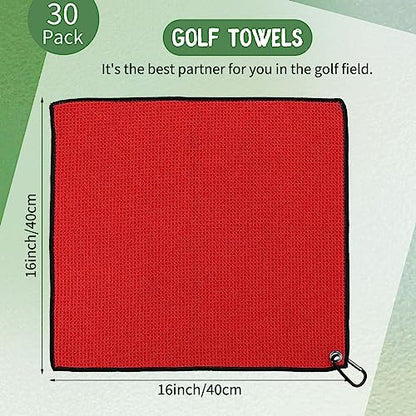 Batiyeer 30 Pcs Bulk Golf Towels for Golf Bags 16'' x 16'' Microfiber Fabric Golf Towel Waffle Pattern with Clip for Bags Men Mini Tournament Fitness Yoga Camping(Black, Gray, Red) - color: Black, Gray, Red