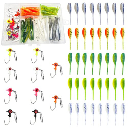 50pc Crappie Jigs Lure Set - 2in Bait, Jig Heads & Hooks for Versatile Fishing - color: B:10pcs 1/8oz jigs and 40pcs lures