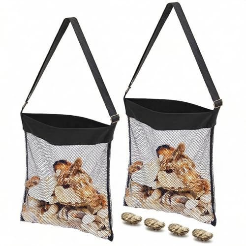 VioraWhite 2 Pcs Extra Large 14 x 16inch Clam Mesh Chum Beach Bags for Seashells Clams Treasures Sand Away Foldable Shell Collection Bags with Adjustable Straps (Black) - color: Black