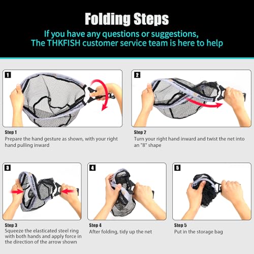 THKFISH Fly Fishing Landing Net, Foldable Landing Trout Net with ABS Handle,Rubber Coated Mesh Trout Net with Tackle Bag for Trout Bass Catch and Release, Portable Fly Fishing Gear,M/L - size: M-GREY