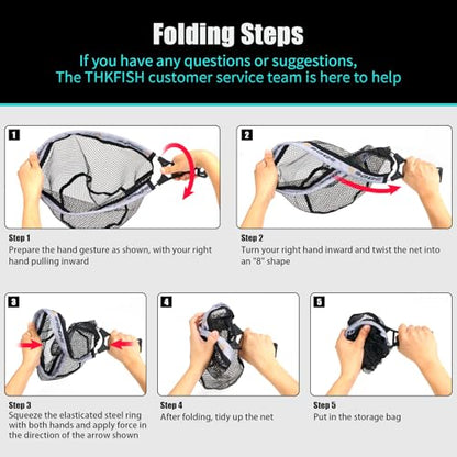 THKFISH Fly Fishing Landing Net, Foldable Landing Trout Net with ABS Handle,Rubber Coated Mesh Trout Net with Tackle Bag for Trout Bass Catch and Release, Portable Fly Fishing Gear,M/L - size: M-GREY