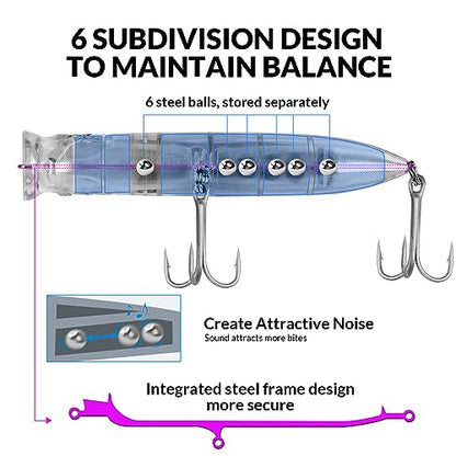 THKFISH Popper Lures Saltwater Tuna Popper Topwater Fishing Lures for Surf Fishing Bass with 3D Eyes for GT Tuna Large Fish 5.9in 1pc/3pcs - color: 3PCS-BLUE-RED-BLACK