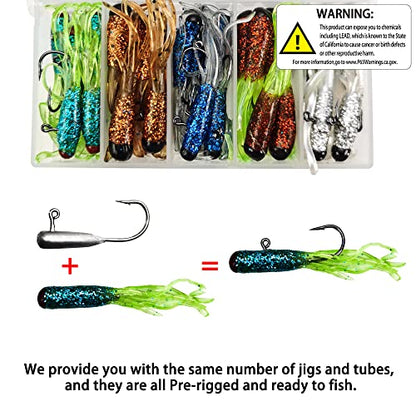 Crappie Lures Tube Lures Jigs Heads Worms Swimbaits Kit, 165, 124, 50 Pcs Pre-Rigged Crappie Jigs Tube Hooks Soft Plastic Grub Worms Baits for Bass Trout Freshwater Saltwater Fishing - color: 25 Pcs - Pre-Rigged Tube lures