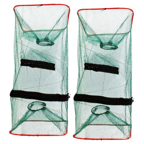 2 Pack Minnow Trap for Bait Fish Foldable Fishing Net with Dual Entrances Zippered Removal Access 2.7 Inch Openings Portable Small Fish Crawfish Shrimp Crayfish Trap for Lake Pond Fishing