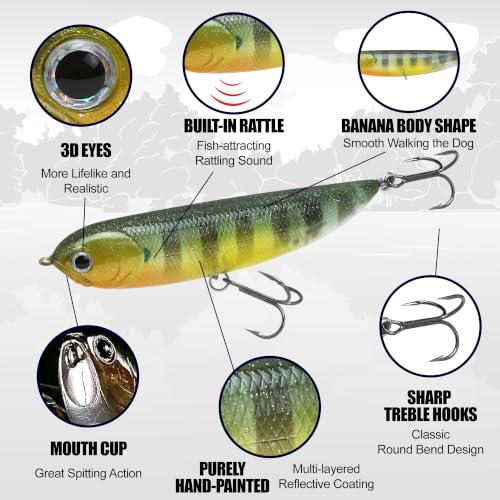 LUCKY CRAFT Sammy 98, Freshwater Lake Bass Fishing Lure, Topwater, Floating, Perfect Walking The Dog, Fishing Gear, Fishing Accessories, Fishing Tackle - color: 180 Flake Flake Golden Sun Fish