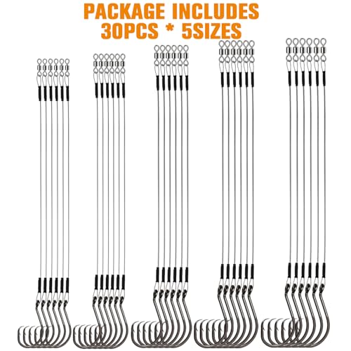 Dovesun 30PCS/20PCS Circle Hooks Fishing Pre-Rigged Catfish Rig for Saltwater Freshwater Catfish Hooks with Wire Leader 2/0 4/0 6/0 8/0 10/0 - color: A-2/0 4/0 6/0 8/0 10/0 Circle Hooks Kit-30PCS
