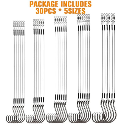 Dovesun 30PCS/20PCS Circle Hooks Fishing Pre-Rigged Catfish Rig for Saltwater Freshwater Catfish Hooks with Wire Leader 2/0 4/0 6/0 8/0 10/0 - color: A-2/0 4/0 6/0 8/0 10/0 Circle Hooks Kit-30PCS