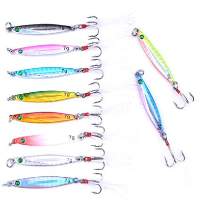 Aorace 10pcs Hard Metal Jigs Diving Sea Fishing Lures Minnow Popper Baits Tackle Crankbait Saltwater Freshwater Lures with Feather - color: 10pcs 5cm/7g