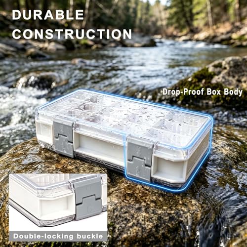 Fishing Tackle Box Tackle Tray Floating Fishing Lure Box Storage Organizer Plastic Box with Adjustable Dividers White Silicone Vertebrae