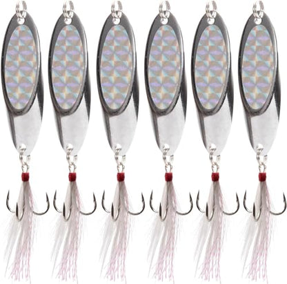 Spoon Lure Jigging Fishing Lures,Sinking Metal Luminous Spoons Hard Bait Saltwater with Treble Fishing Hooks for Salmon Bass Fishing Tackle - size: 1.0oz (28g) - 6pcs