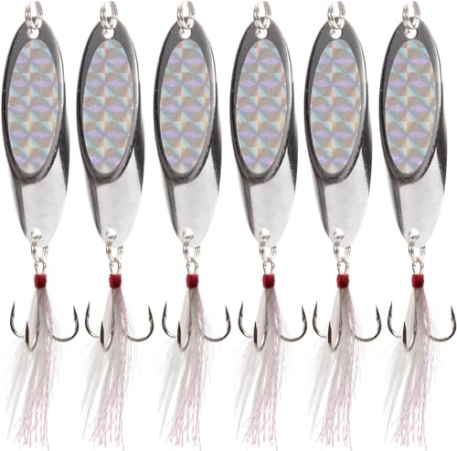 Spoon Lure Jigging Fishing Lures,Sinking Metal Luminous Spoons Hard Bait Saltwater with Treble Fishing Hooks for Salmon Bass Fishing Tackle - size: 3/4oz (21g) - 6pcs