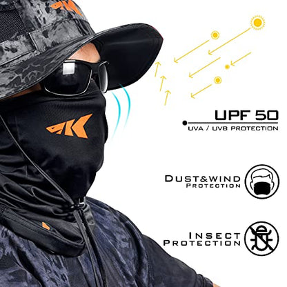 KastKing Sol Armis Neck Gaiter - UPF 50 Face Mask - UV Sun Protection Mask for Men & Women, Fishing, Hiking - color: H: Black (Size: 19"x9.5"), size: One Size