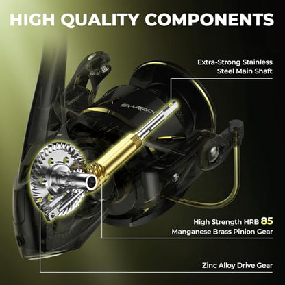 KastKing Sharky Spinning Reel – 5.2:1 & 6.2:1 Gear Ratios, Carbon Fiber Drag 33–39.5LB, 10+1 Stainless Bearings, Lightweight Nylitech Body, Oversize Shaft, for Saltwater & Freshwater - color: 6.2:1-Sharky X, size: 2000